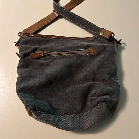 Myra Bag Burnt Sienna Upcycled Canvas Cotton & Leather Shoulder Crossbody Bag - Picture 6 of 14